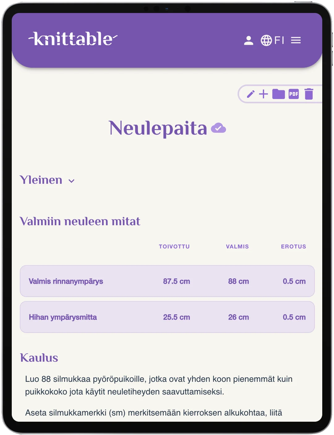 iPad view of Knittable